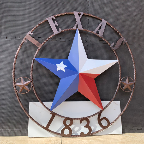 1836 TEXAS FLAG STAR RED WHITE BLUE TWISTED BRONZE RING WESTERN HOME DECOR HANDMADE NEW