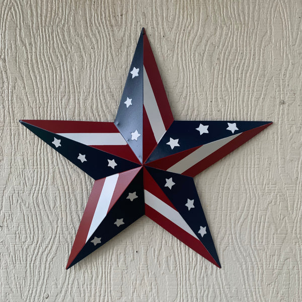 #EH11753 USA BARN STAR AMERICAN FLAG STAR RED WHITE & BLUE METAL STAR HANDMADE NEW 12",24",30"