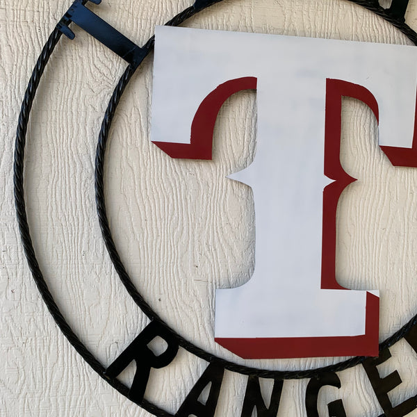 Metal Ranger Sign TEXAS RANGERS CUSTOM METAL VINTAGE CRAFT TEAM SIGN WHITE & RED WITH BL ...