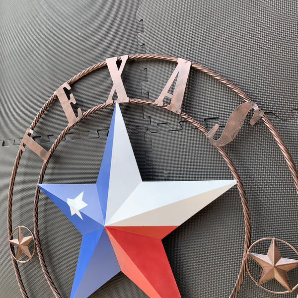 1836 TEXAS FLAG STAR RED WHITE BLUE TWISTED BRONZE RING WESTERN HOME DECOR HANDMADE NEW