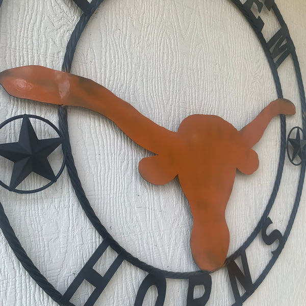 HOOKEM HORNS WITH LONE STAR TEXAS LONGHORNS HOOK EM METAL CUSTOM VINTAGE CRAFT WALL ART TEAM SIGN HANDMADE