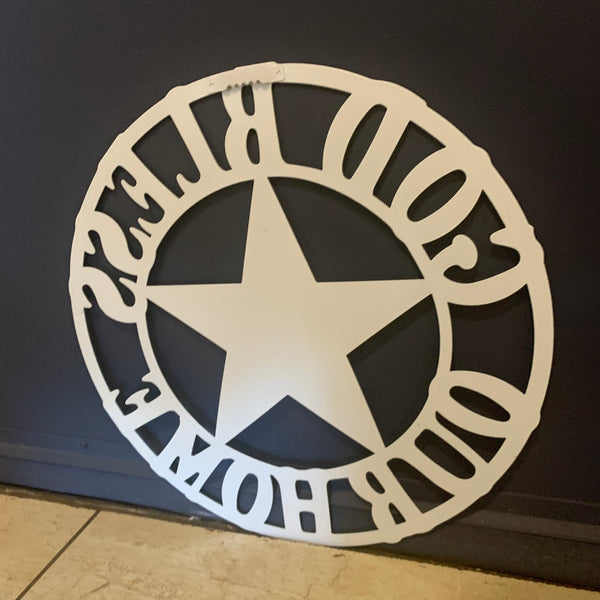 #EH11364 12" GOD BLESS OUR HOME METAL FLAT SIGN NOT 3D STAR LASERCUT ART WESTERN HOME DECOR HANDMADE NEW