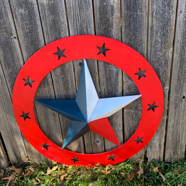 24" WIDE BAND RING BARN STAR METAL LONE STAR 3d WALL ART WESTERN HOME DECOR HANDMADE NEW #EH12758