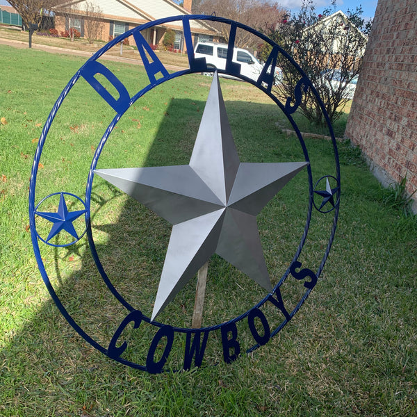 DALLAS COWBOYS SILVER & NAVY BLUE BARN STAR CUSTOM METAL VINTAGE LONE STAR WESTERN HOME DECOR HANDMADE SIZE:24",32",36",40",42",44",46",50"-#EH10156
