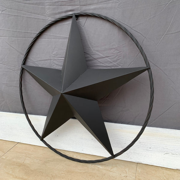 RUSTIC BLACK BARN STAR METAL LONE STAR 3d TWISTED ROPE RING WESTERN HOME DECOR HANDMADE NEW 12",16",24",32",36"-#EH10608