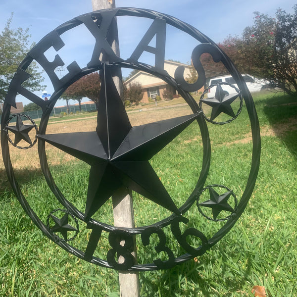 TEXAS 1836 BLACK BARN STAR METAL LONESTAR WESTERN HOME DECOR HANDMADE NEW 16",24",36",50"