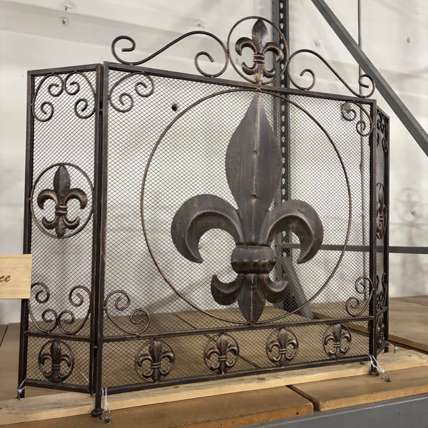 FLEUR DE LIS METAL FIREPLACE SCREEN 39" X 32.25" WESTERN HOME DECOR HANDMADE #EH80006