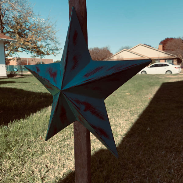 TURQUOISE DISTRESSED TWO TONE BARN STAR METAL ART WESTERN HOME DECOR HANDMADE NEW