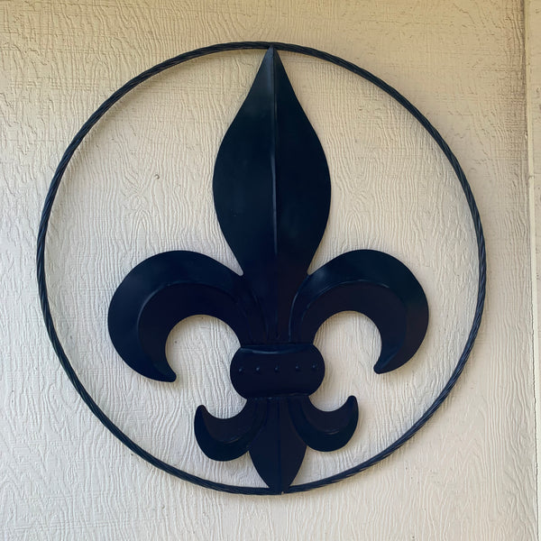 #EH10764 NAVY BLUE 24",36" FLEUR DE LIS METAL WALL ART SIGN WESTERN HOME DECOR HANDMADE NEW