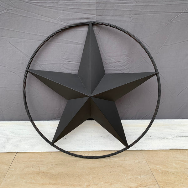 RUSTIC BLACK BARN STAR METAL LONE STAR 3d TWISTED ROPE RING WESTERN HOME DECOR HANDMADE NEW 12",16",24",32",36"-#EH10608