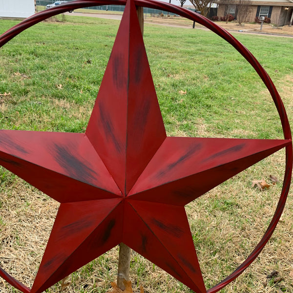 RED DISTRESSED STAR TWO TONE TEXTURE BARN STAR METAL LONESTAR TWISTED ROPE RING WESTERN HOME DECOR HANDMADE NEW