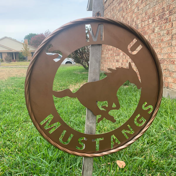 SMU MUSTANGS HAMMERED COPPER METAL CUSTOM VINTAGE CRAFT WALL ART TEAM SIGN HANDMADE