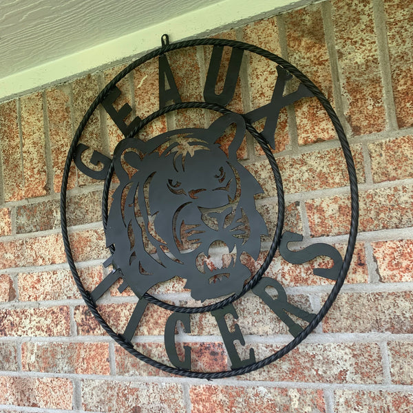 GEAUX TIGERS BLACK CUSTOM METAL VINTAGE CRAFT SIGN TEAM HANDMADE