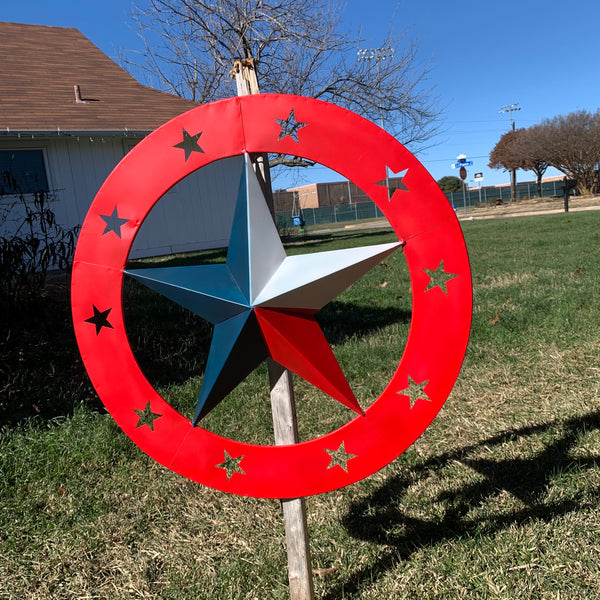 24" WIDE BAND RING BARN STAR METAL LONE STAR 3d WALL ART WESTERN HOME DECOR HANDMADE NEW #EH12758