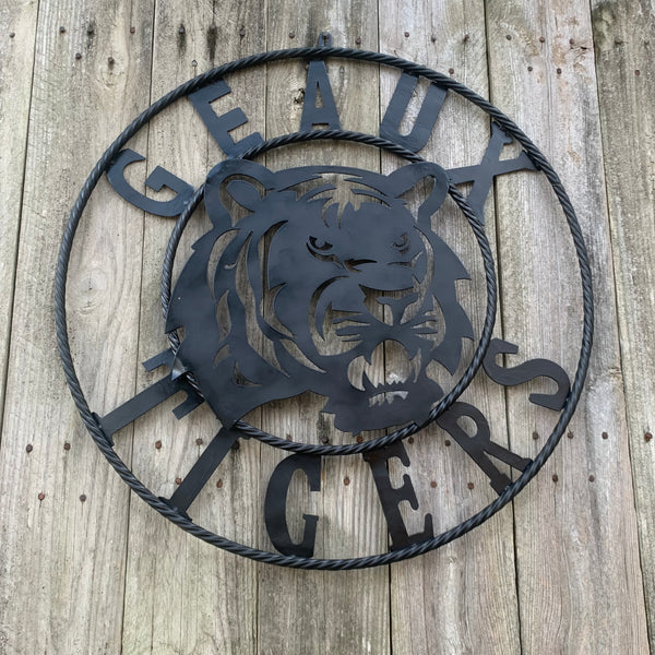 GEAUX TIGERS BLACK CUSTOM METAL VINTAGE CRAFT SIGN TEAM HANDMADE