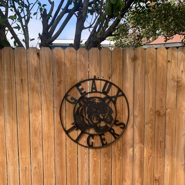 GEAUX TIGERS BLACK CUSTOM METAL VINTAGE CRAFT SIGN TEAM HANDMADE