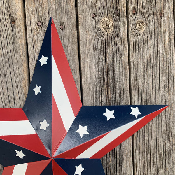 #EH11753 USA BARN STAR AMERICAN FLAG STAR RED WHITE & BLUE METAL STAR HANDMADE NEW 12",24",30"