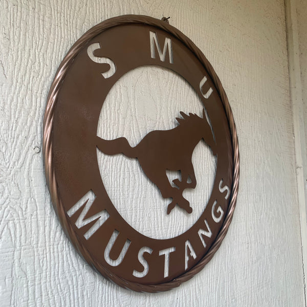 SMU MUSTANGS HAMMERED COPPER METAL CUSTOM VINTAGE CRAFT WALL ART TEAM SIGN HANDMADE