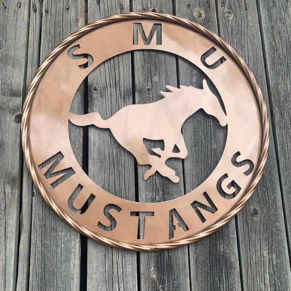 SMU MUSTANGS HAMMERED COPPER METAL CUSTOM VINTAGE CRAFT WALL ART TEAM SIGN HANDMADE