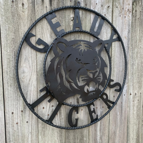 GEAUX TIGERS BLACK CUSTOM METAL VINTAGE CRAFT SIGN TEAM HANDMADE