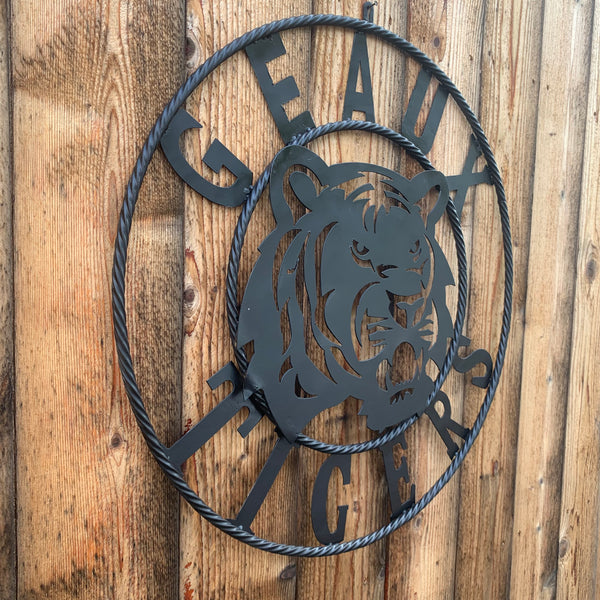 GEAUX TIGERS BLACK CUSTOM METAL VINTAGE CRAFT SIGN TEAM HANDMADE