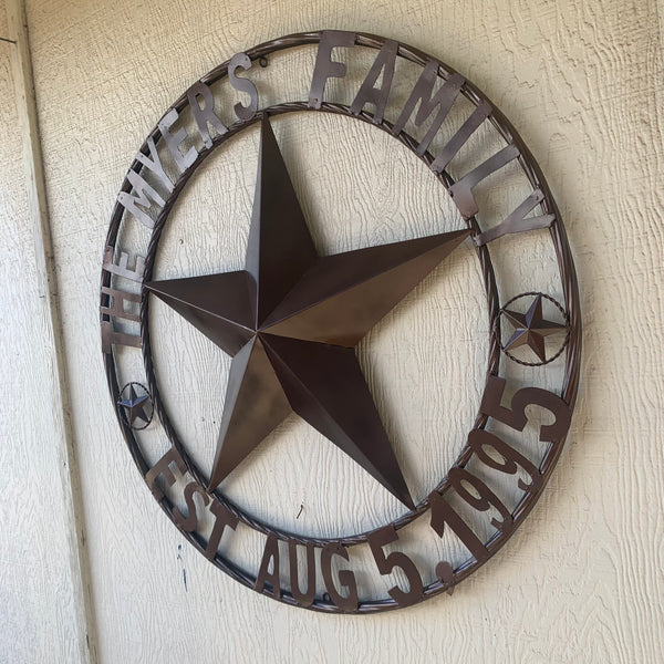 MYERS STYLE YOUR CUSTOM NAME STAR BARN STAR METAL LONE STAR WESTERN HOME DECOR RUSTIC BLACK HANDMADE 24",32",36",50"