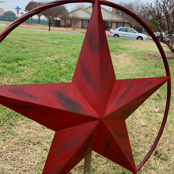 RED DISTRESSED STAR TWO TONE TEXTURE BARN STAR METAL LONESTAR TWISTED ROPE RING WESTERN HOME DECOR HANDMADE NEW