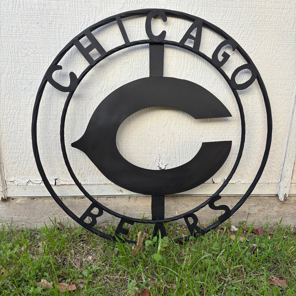CHICAGO BEARS CUSTOM METAL VINTAGE CRAFT SIGN TEAM RISTIC BLACK HANDMADE