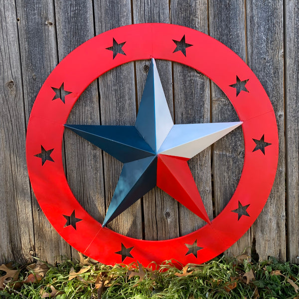 24" WIDE BAND RING BARN STAR METAL LONE STAR 3d WALL ART WESTERN HOME DECOR HANDMADE NEW #EH12758