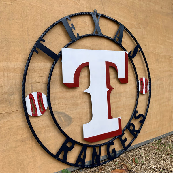 TEXAS RANGERS CUSTOM METAL VINTAGE CRAFT TEAM SIGN WHITE & RED & NAVY BLUE RING HANDMADE