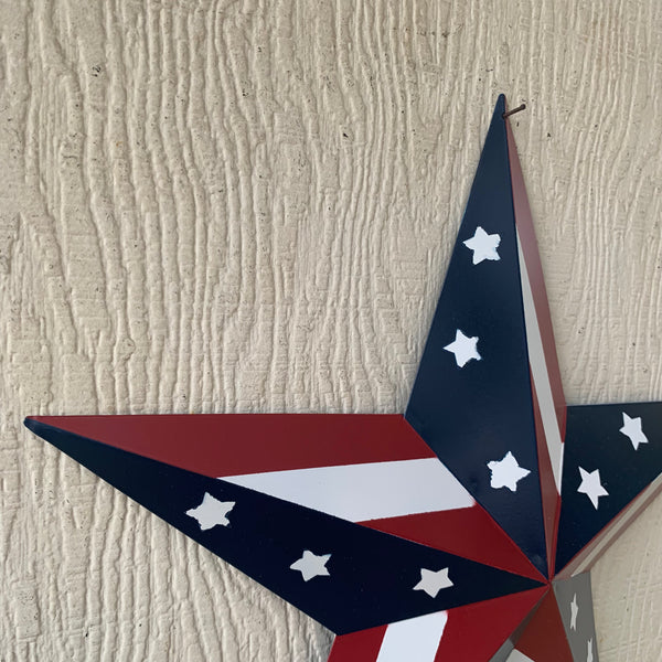#EH11753 USA BARN STAR AMERICAN FLAG STAR RED WHITE & BLUE METAL STAR HANDMADE NEW 12",24",30"