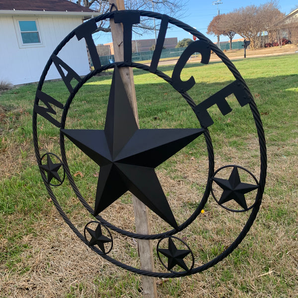 MATTICE STYLE BLACK STAR YOUR CUSTOM NAME BARN METAL STAR 3d TWISTED ROPE RING WESTERN HOME DECOR HANDMADE 24",32",36",50"