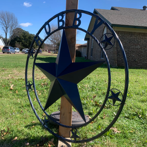 HOBBY STYLE CUSTOM NAME STAR BARN METAL STAR 3d TWISTED ROPE RING WESTERN HOME DECOR RUSTIC NAVY BLUE HANDMADE 24",32",36",50"