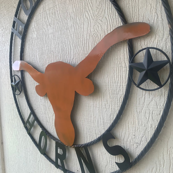 HOOKEM HORNS WITH LONE STAR TEXAS LONGHORNS HOOK EM METAL CUSTOM VINTAGE CRAFT WALL ART TEAM SIGN HANDMADE
