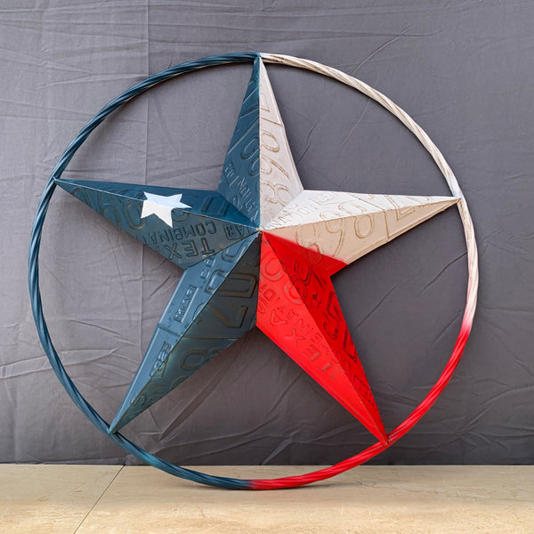 TEXAS LICENSE PLATE STAR RED WHITE & BLUE BARN METAL LONE STAR WESTERN HOME DECOR HANDMADE NEW 12",16",24",32",36"