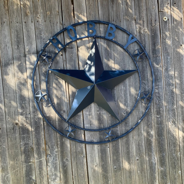 HOBBY STYLE CUSTOM NAME STAR BARN METAL STAR 3d TWISTED ROPE RING WESTERN HOME DECOR RUSTIC NAVY BLUE HANDMADE 24",32",36",50"