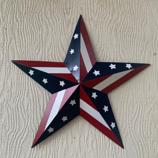 #EH11753 USA BARN STAR AMERICAN FLAG STAR RED WHITE & BLUE METAL STAR HANDMADE NEW 12",24",30"