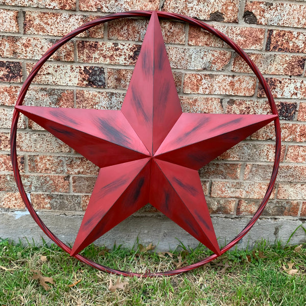 RED DISTRESSED STAR TWO TONE TEXTURE BARN STAR METAL LONESTAR TWISTED ROPE RING WESTERN HOME DECOR HANDMADE NEW