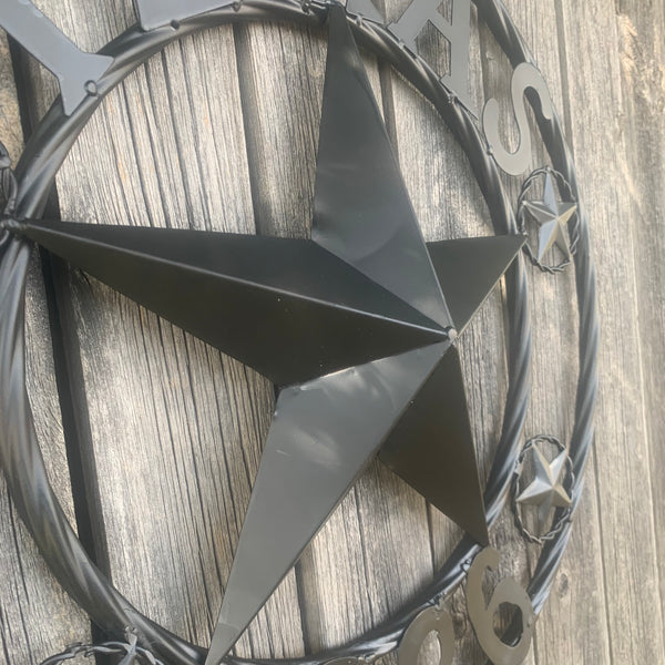 TEXAS 1836 BLACK BARN STAR METAL LONESTAR WESTERN HOME DECOR HANDMADE NEW 16",24",36",50"