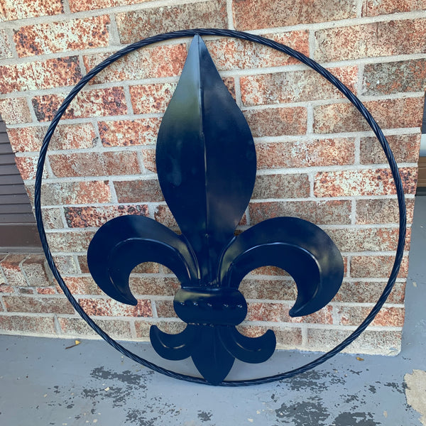 #EH10764 NAVY BLUE 24",36" FLEUR DE LIS METAL WALL ART SIGN WESTERN HOME DECOR HANDMADE NEW