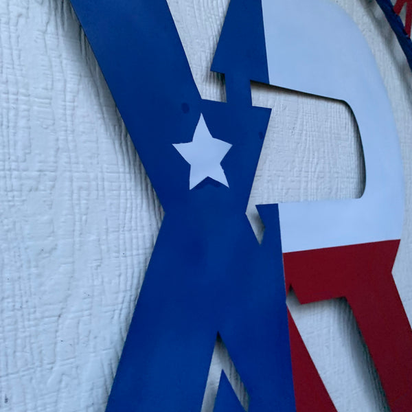 #EH11299 CUSTOM NAME XR ROOFING STYLE SIGN RED,WHITE & BLUE TEXAS FLAG LOGO HANDMADE