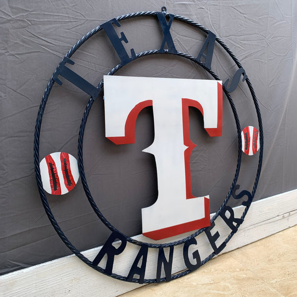 TEXAS RANGERS CUSTOM METAL VINTAGE CRAFT TEAM SIGN WHITE & RED & NAVY BLUE RING HANDMADE