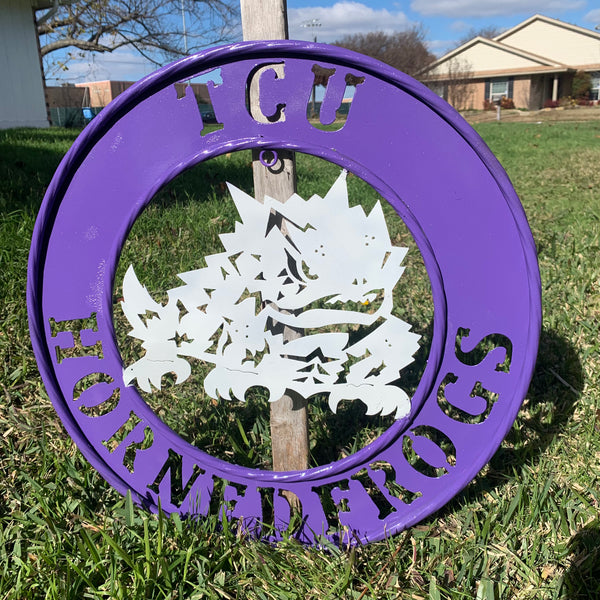 18",24",32" TCU HORNED FROGS CUSTOM METAL VINTAGE CRAFT TEAM SIGN WESTERN HOME DECOR HANDMADE