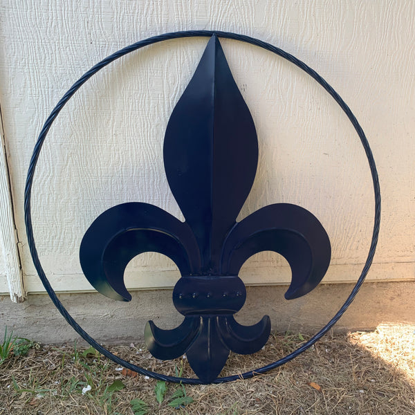 #EH10764 NAVY BLUE 24",36" FLEUR DE LIS METAL WALL ART SIGN WESTERN HOME DECOR HANDMADE NEW