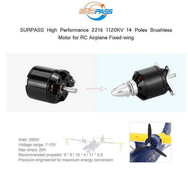 #EH11436 MOTOR C2216-1100KV BRUSHLESS MOTOR  RC AIRCRAFT AIRPLANE WESTERN RC TOYS USA SELLER NEW