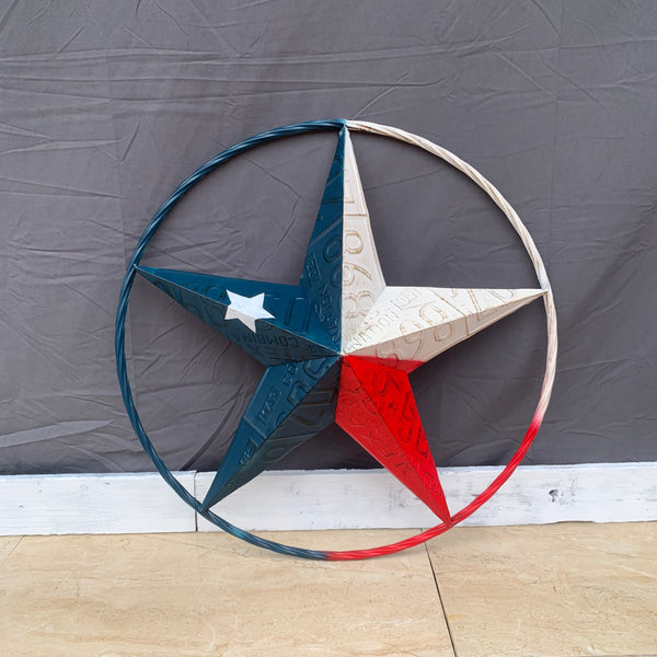 TEXAS LICENSE PLATE STAR RED WHITE & BLUE BARN METAL LONE STAR WESTERN HOME DECOR HANDMADE NEW 12",16",24",32",36"