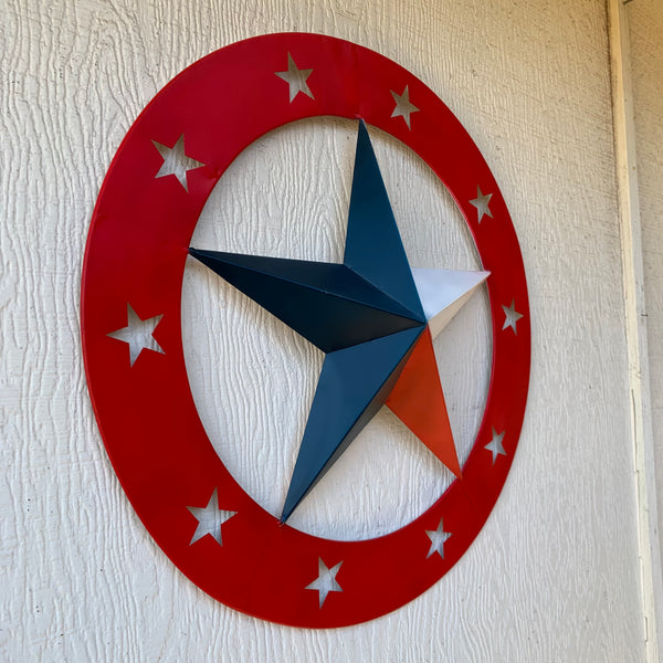 24" WIDE BAND RING BARN STAR METAL LONE STAR 3d WALL ART WESTERN HOME DECOR HANDMADE NEW #EH12758