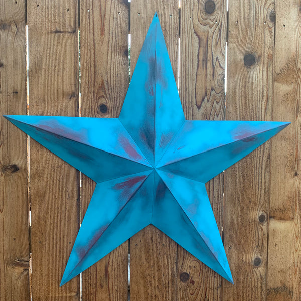 #EH10540 TURQUOISE DISTRESSED TWO TONE BARN STAR METAL ART WESTERN HOME DECOR HANDMADE NEW