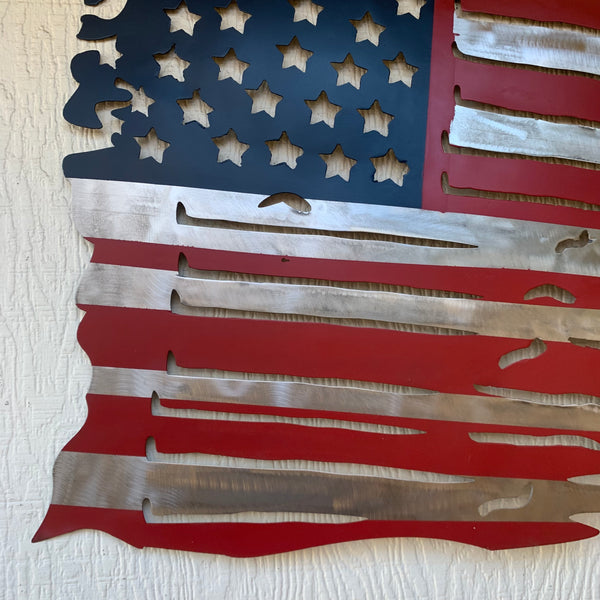 USA TATTERED AMERICAN FLAG METAL WALL ART WESTERN HOME DECOR HANDMADE NEW