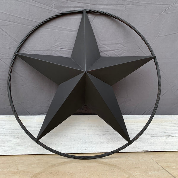 RUSTIC BLACK BARN STAR METAL LONE STAR 3d TWISTED ROPE RING WESTERN HOME DECOR HANDMADE NEW 12",16",24",32",36"-#EH10608